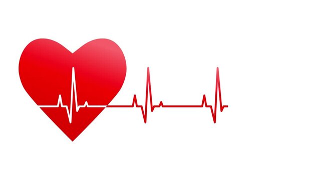 ECG or EKG concept with heart shape and heart rate line. Electrocardiogram with moving and self-drawing heartbeat line. Animated cardiogram isolated on white background.