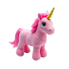 Pink unicorn toy isolated on a transparent background.