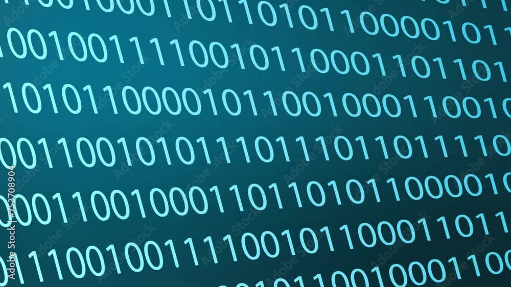 Poster binary code in motion as technology and abstract background concept. close-up video of a computer mo