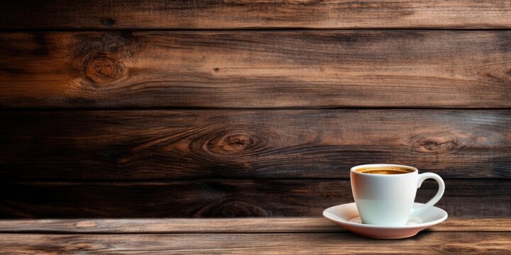 Coffee cup on old wood with copy space.