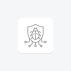 Malware Shield icon, shield, security, protection, cyber thinline icon, editable vector icon, pixel perfect, illustrator ai file