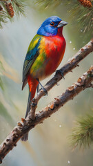 Obraz premium A colorful tropical bird with a vibrant beak perches on a branch in nature