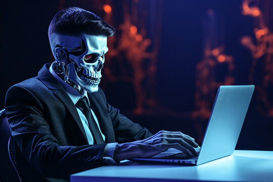 Hard working person in modern interior office programming writing web java script code AI technology generation