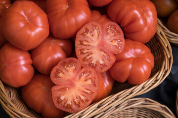 Tomates frescos en una cesta