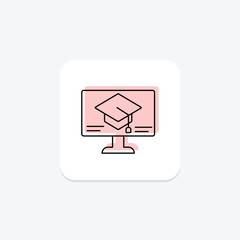 Online Learning icon, learning, back, to, school color shadow thinline icon, editable vector icon, pixel perfect, illustrator ai file