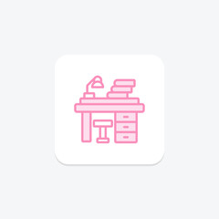 Study Table icon, table, desk, workspace, setup duotone line icon, editable vector icon, pixel perfect, illustrator ai file