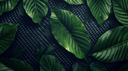 Fototapeta premium Green leaves carbon fiber texture background 