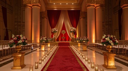 Crimson velvet and gold leaf regal ceremonial decor
