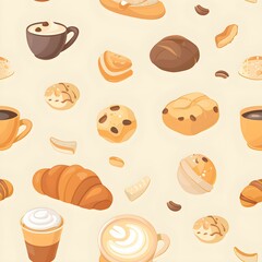 Coffee and bread seamless pattern background