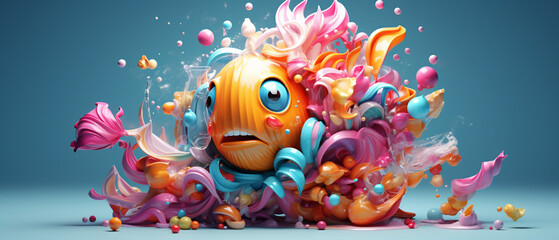 Fototapeta na wymiar A hyperrealistic 3D render of a single vibrant goldfish with flowing fins