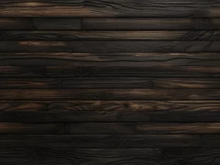 Sierkussen Dark burnt wood texture, black panoramic background - AI generated image. © Muhammad