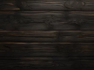 Zelfklevend Fotobehang Dark burnt wood texture, black panoramic background - AI generated image. © Muhammad
