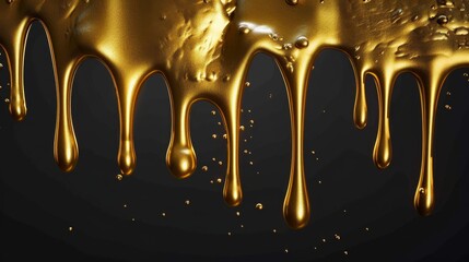 Gold paint dripping on dark background