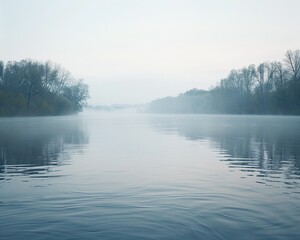 Fototapeta premium Misty River Landscape in Serene Morning Light 