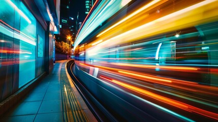 High-speed light trails in urban environment with color gradients