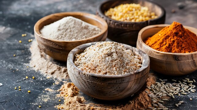 collection of fenugreek flour, rich in fiber and protein