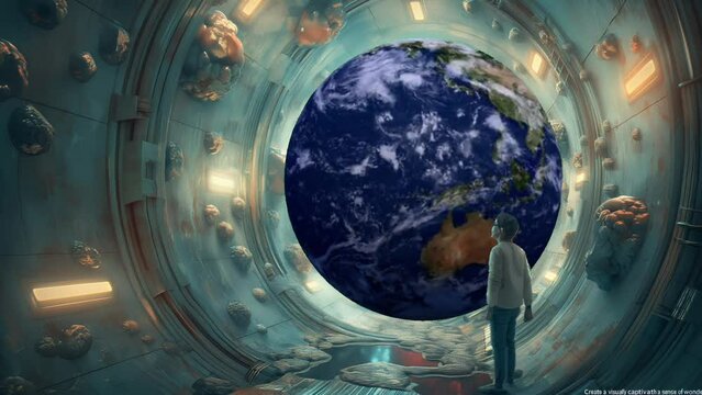 Earth viewed from space, a majestic globe surrounded by the vastness of the cosmos. Cosmic beauty of our planet. Seamless looping 4k timelapse virtual video animation background generated AI 