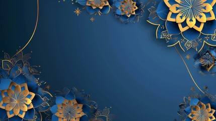 minimalistic islamic background, blue and gold colors illustration  - obrazy, fototapety, plakaty