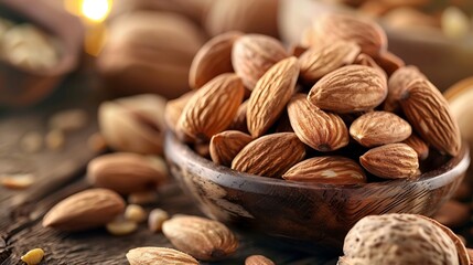 collection of almond seeds, rich in vitamin E and magnesium - obrazy, fototapety, plakaty