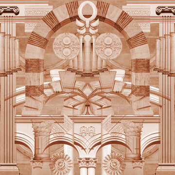 Abstract collage with elements classic architecture. Art poster, concept, zine cover. Background.