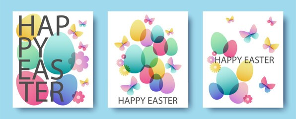 Happy Easter. Modern geometric abstract style. Set of vector Easter illustrations. Easter eggs. The design is suitable for a poster, cover or postcard.