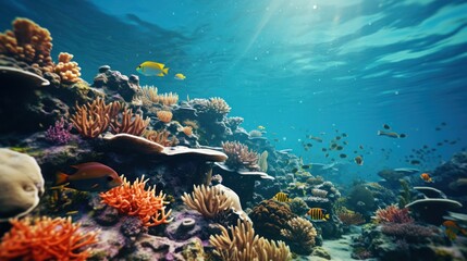 Fototapeta na wymiar Vibrant underwater scene with fish and coral reef