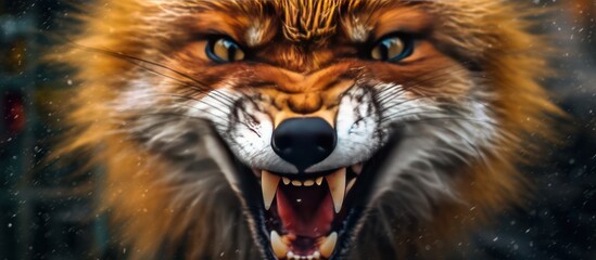 close up photo angry fox background - obrazy, fototapety, plakaty