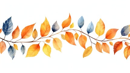 Watercolor autumn leaves border on a white background. Greeting card for autumn season banner backdrop.