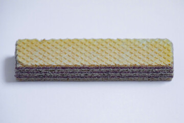 Chocolate wafer cookie isolated and in selective focus