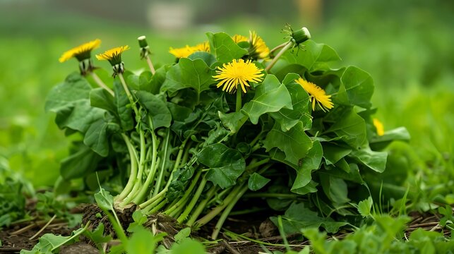 cluster of dandelion greens, known for their detoxifying properties