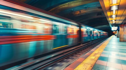 Fototapeta premium Subway train station motion blur background