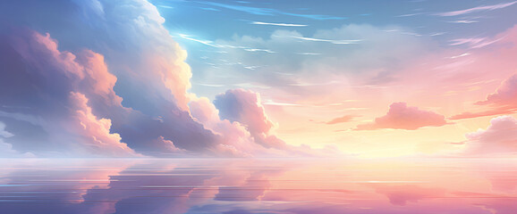 Magical gradient sunrise painting the horizon with soft colors, creating the cutest and most beautiful morning atmosphere. - obrazy, fototapety, plakaty