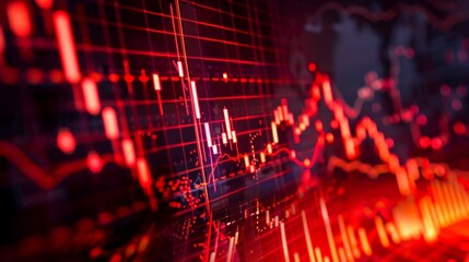 A vividly crashing red stock market graph, every line and curve screams of impending disaster and danger