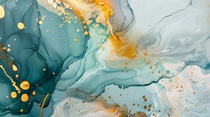 Fototapeta premium abstract oil painting, a mural, modern artwork, painted spots, paint strokes, and golden elements 
