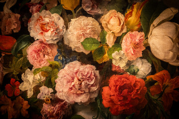 Grunge baroque flowers background. Antique design, floral ornament, romantic