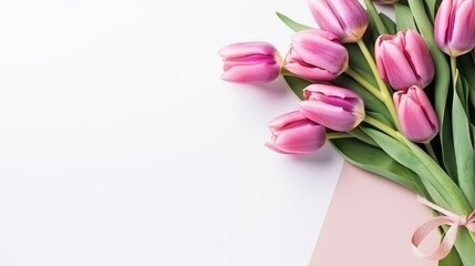 Fototapeta premium Tulip Bouquet with blank craft ripped paper Isolated 