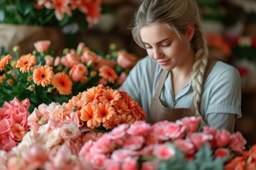Photo of florist holding beautiful flowers in flower shop, copy space. Lifestyle flower shop....