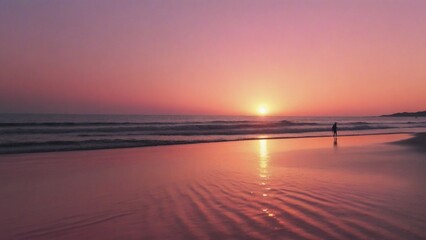 Red sunset on the beach