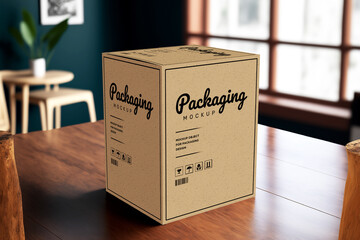 Product cubic box mockup - Realistic brown carton package with copy space.