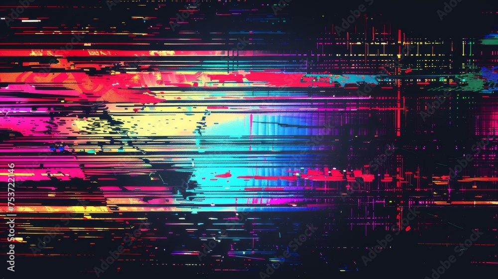 Wall mural retro tv noise background with abstract colorful lines and glitch effects