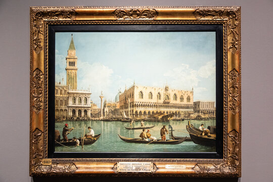 Brera antique painting museum. View of Venice, by painter Canaletto, 1745