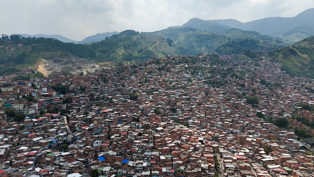 Drone aerial images of Comuna 13 Medellin San Javier Colombia Medellín Antioquia province City of Eternal Spring