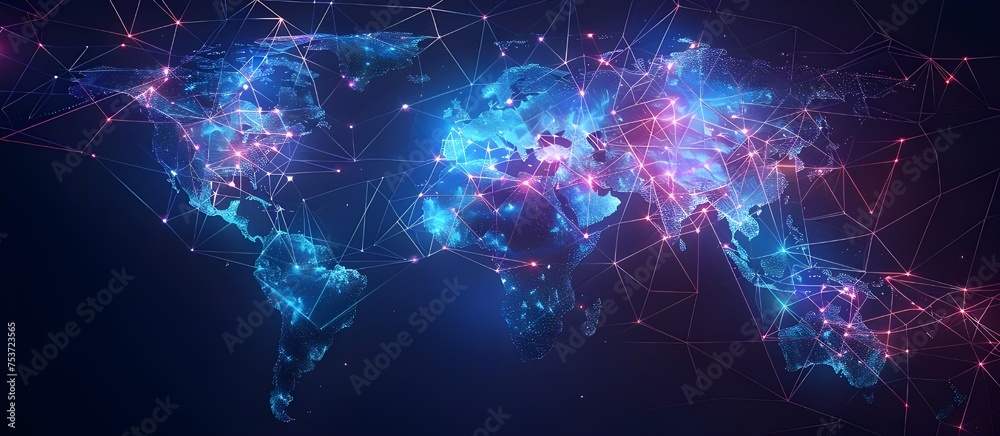 Poster digital map of globe, concept of north america global network and connectivity, data transfer and cy