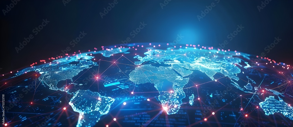 Aufkleber abstract digital map, concept of global network and connectivity, data world transfer and cyber tech