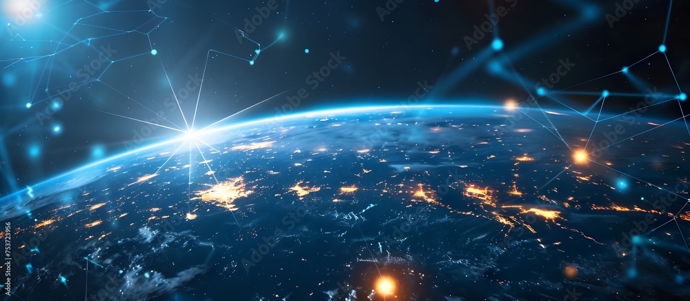 Aufkleber Global network and data exchanges over the planet Earth 3D rendering