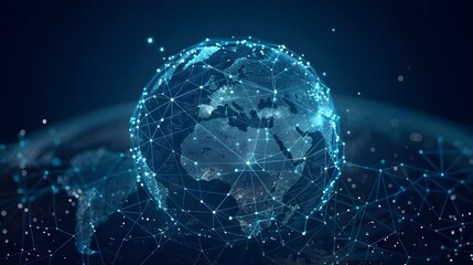 Connection lines Around Earth Globe. Background with Light Effect. Global International Connectivity Background. 3D illustration.