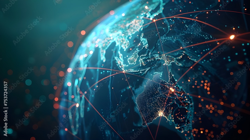 Poster global network and connectivity on earth, high speed data transfer and cyber technology, information