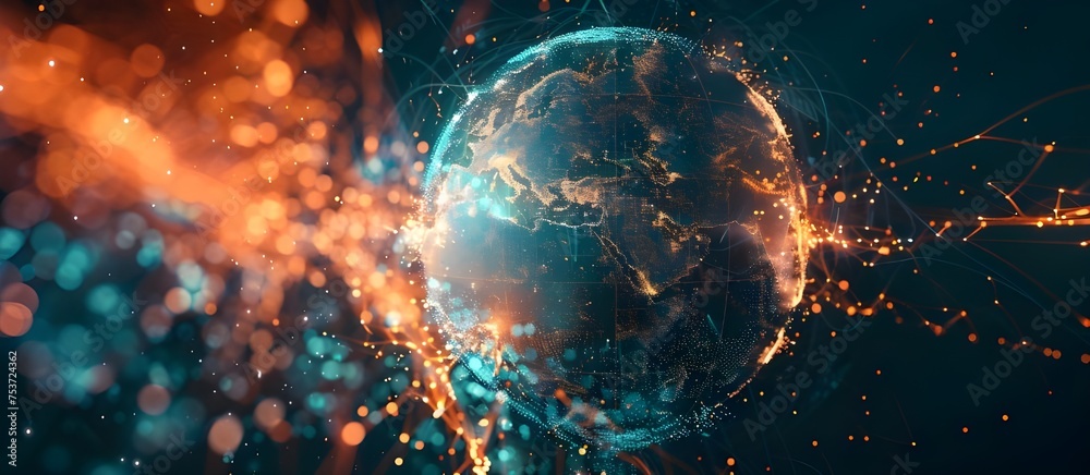 Poster global business and transport communications of the earth. global network and data exchanges over th