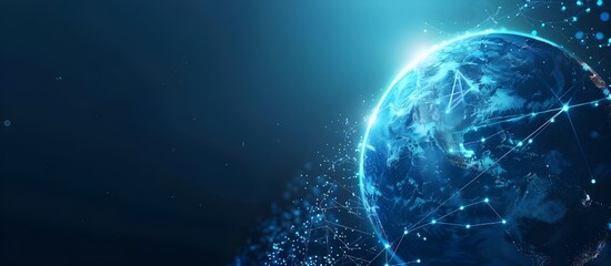 Global network and data exchanges over the planet Earth Background.