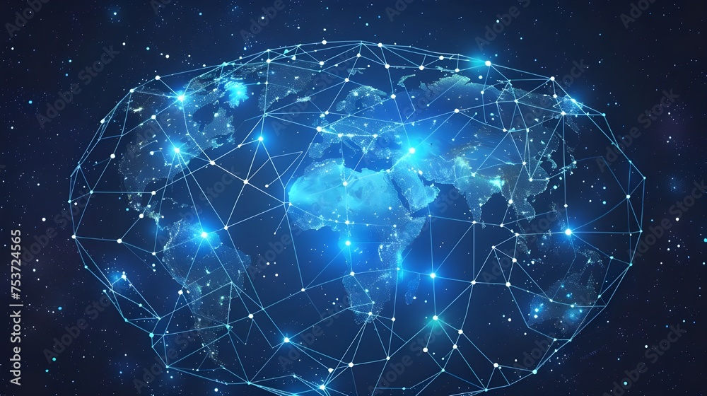 Aufkleber blue digital network covering globe with light connections. global net illustration background.
